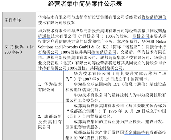 華為與成都高投等成立鼎橋控股公司 注冊(cè)資本10億元